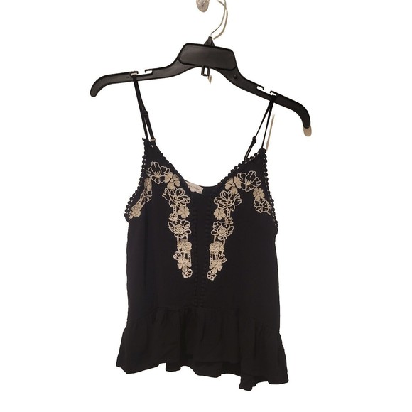 Eyeshadow Black Embroidered Tank Top Rayon Cami Adjustable Strap-Small - Picture 1 of 8